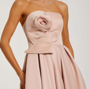 Alternative view of Strapless midi dress with satin fabric pleated skirt and floral detail