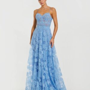 A line gown with sweetheart neckline embroidered bodice and gems