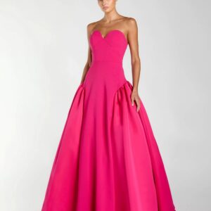 Strapless ball gown with crepe bodice and satin skirt