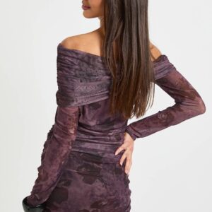 Alternative view of Blurred Floral Bardot Tie Front Mini Dress