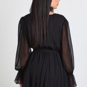 Alternative view of Mini dress with volume sleeves tie waist and v neckline