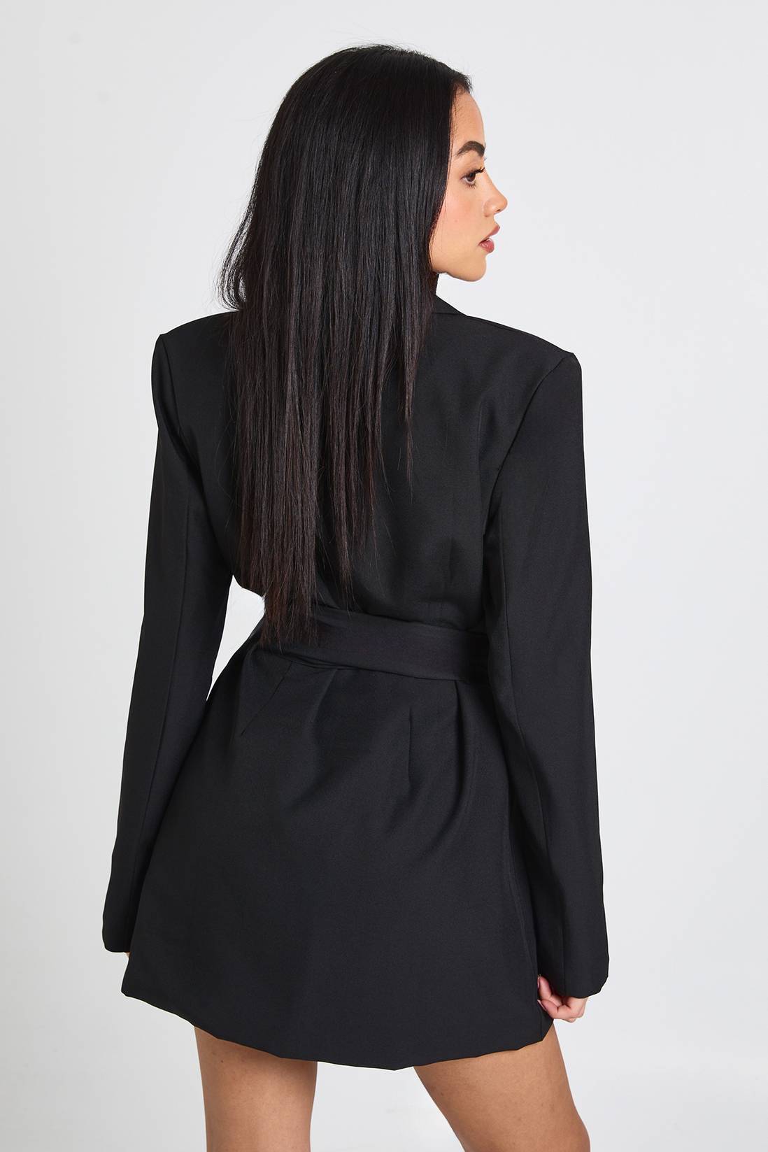Blazer dress with tie waist double breasted front and long sleeves - Image 2