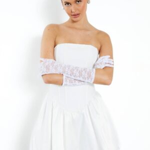 Mini skater dress with corset bodice and bandeau neckline