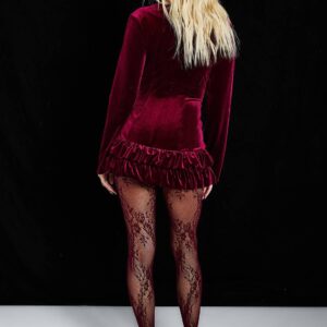 Alternative view of Mini dress with long sleeves velvet fabric and ruffle hem