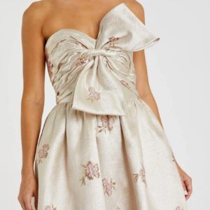 Alternative view of Strapless ball gown with brocade floral fabric and bow detail