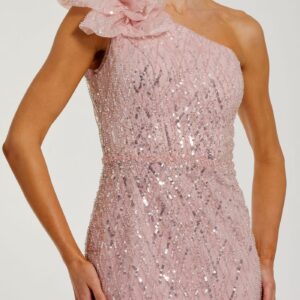 Alternative view of One shoulder beaded mermaid gown with floral applique