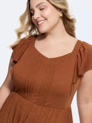 Alternative view of Ruffle Sleeve Fit and Flare Midi Dress Side Pocket