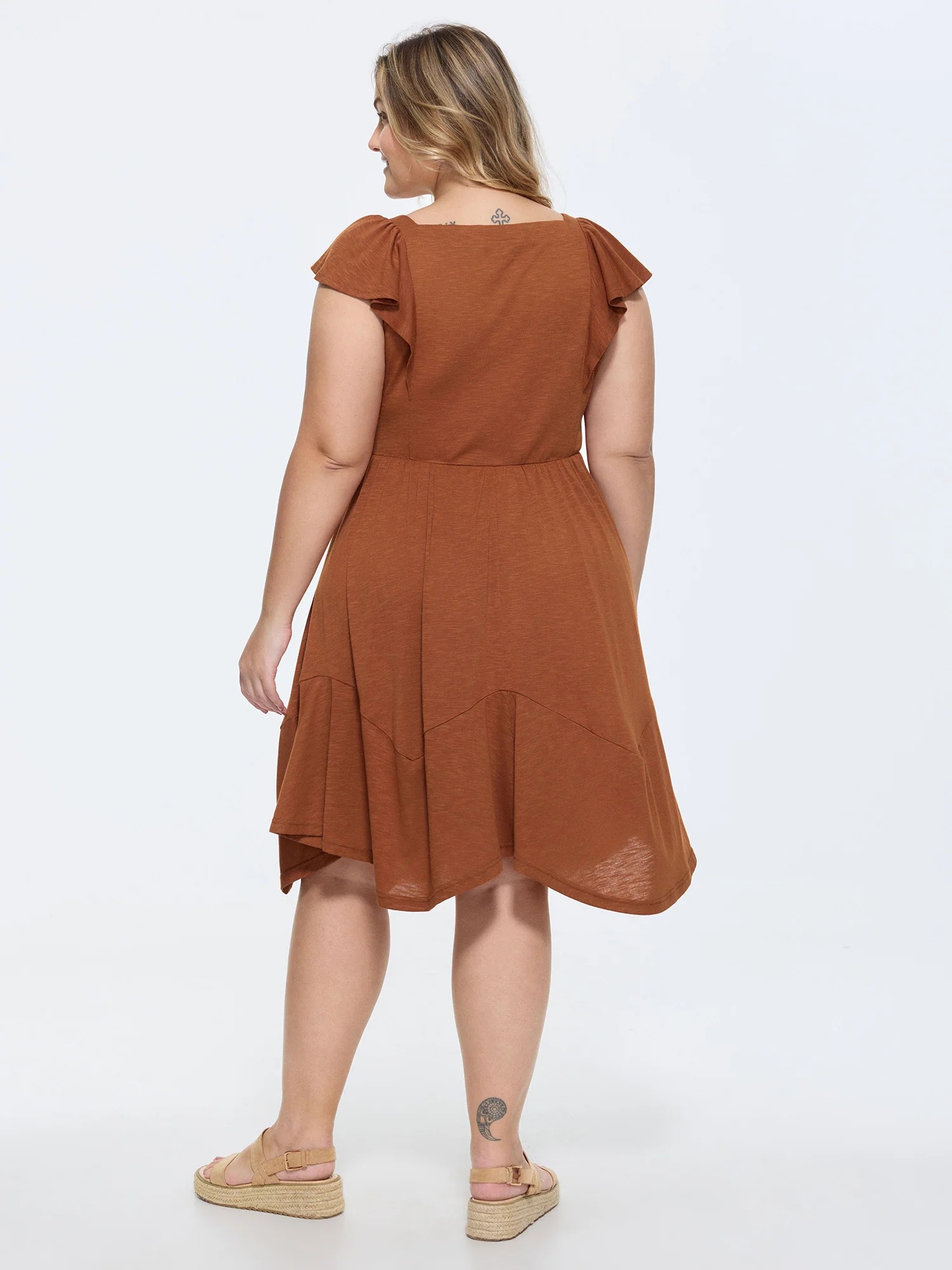 Ruffle Sleeve Fit and Flare Midi Dress Side Pocket - Image 6