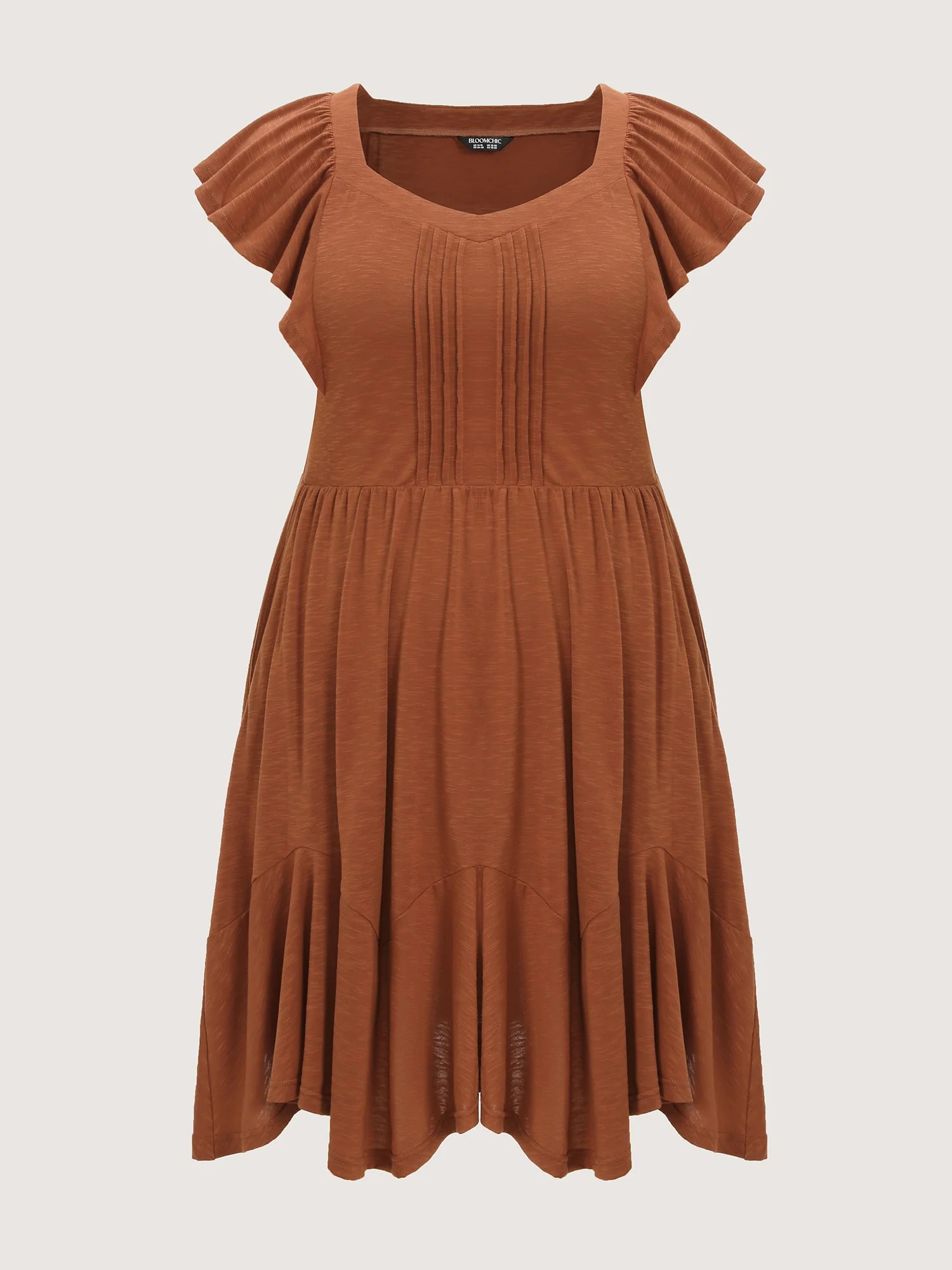 Ruffle Sleeve Fit and Flare Midi Dress Side Pocket - Image 3
