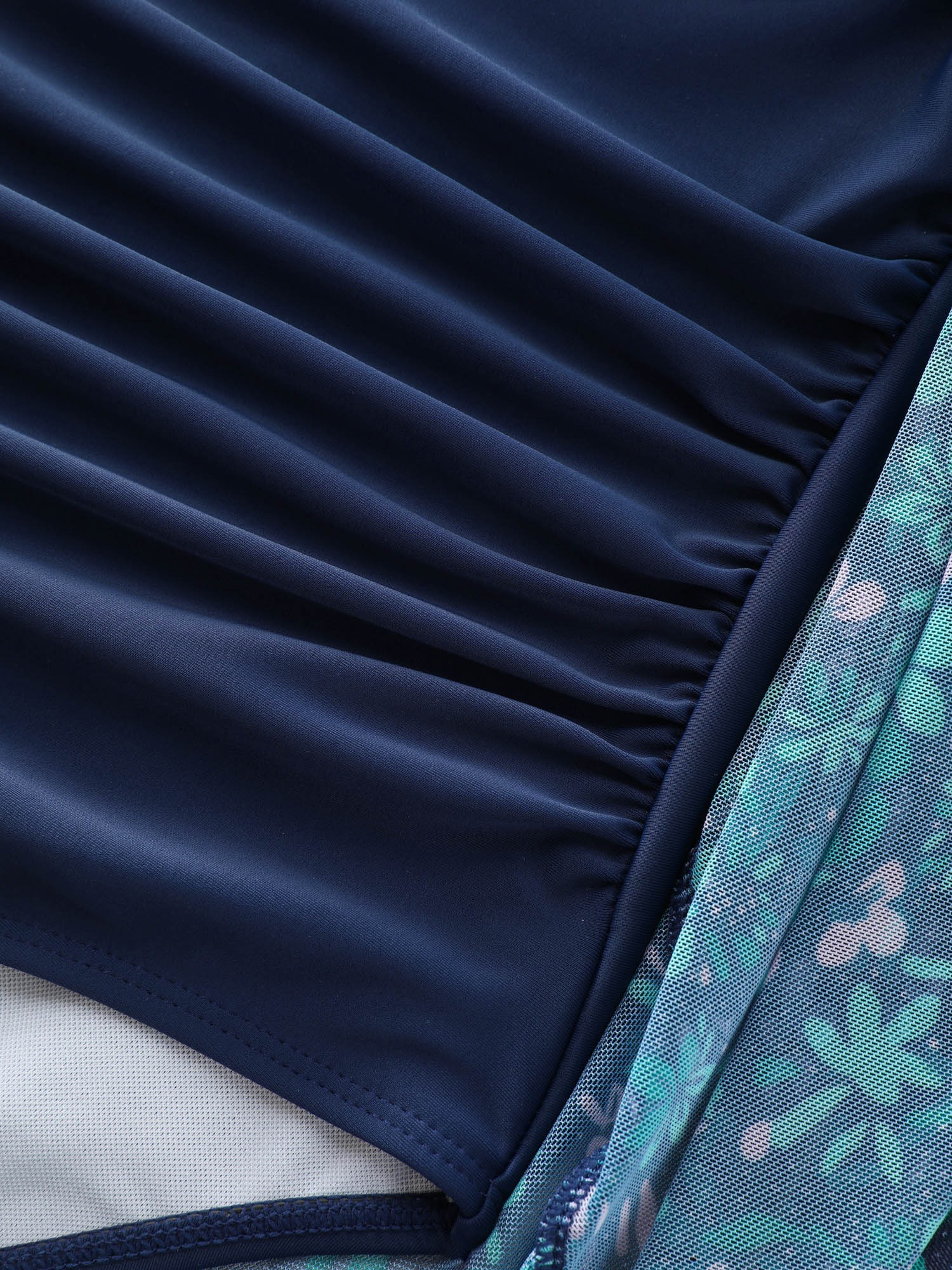 Floral Print Swim Dress with Mesh Panel V Neck Flutter Sleeve - Image 6