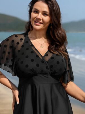 Alternative view of Polka Dot Sheer Swim Top with Removable Cups and Full Coverage