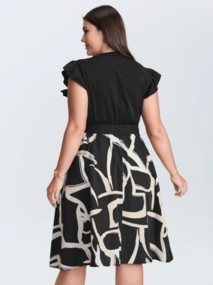 Alternative view of Geometric Print Mini Dress with Belt and Side Pockets