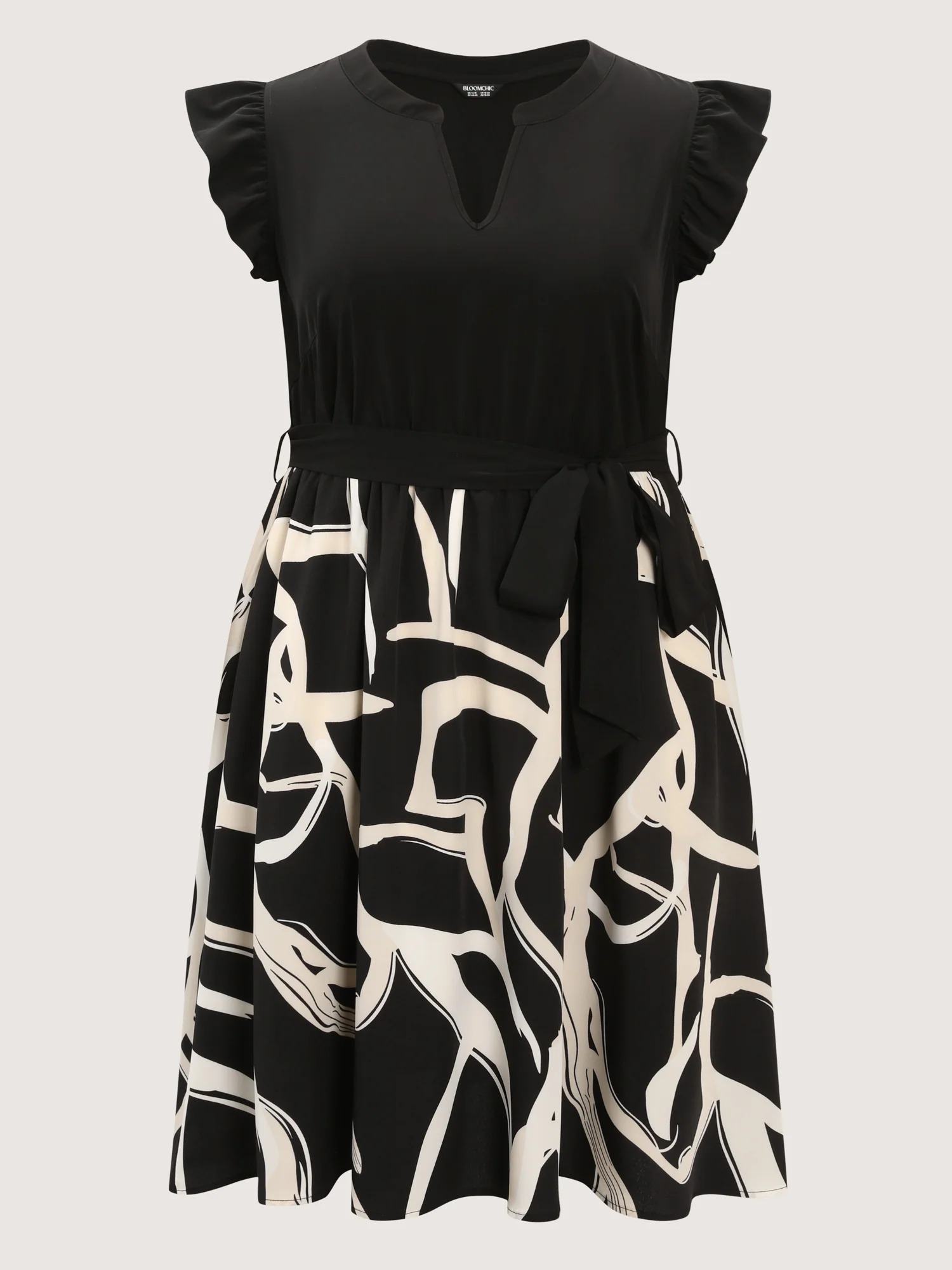 Geometric Print Mini Dress with Belt and Side Pockets - Image 4