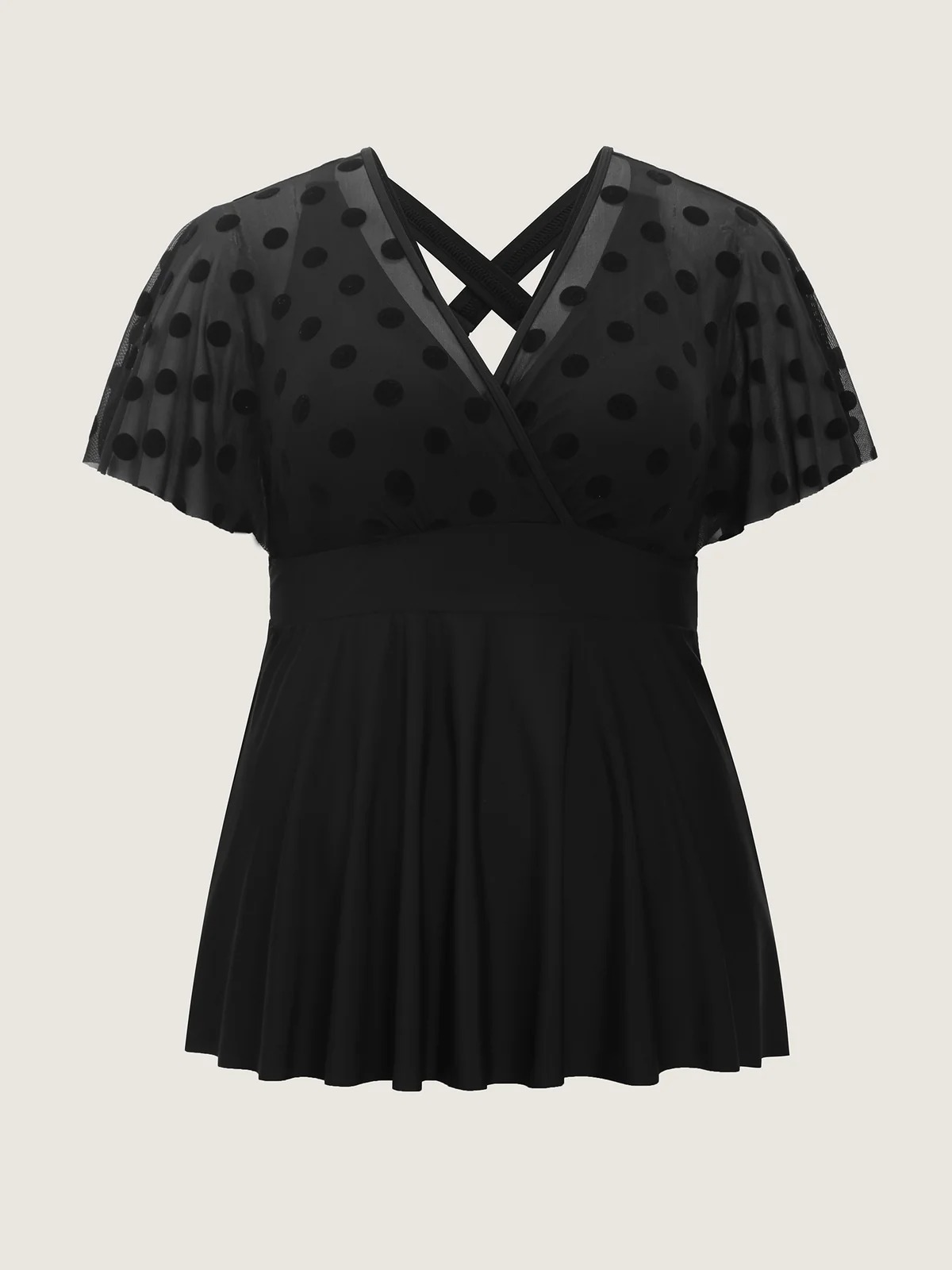 Polka Dot Sheer Swim Top with Removable Cups and Full Coverage - Image 5