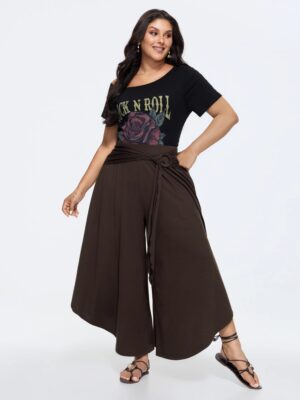 Alternative view of Asymmetrical Hem Midi Skirt with Ring Detail and Waist Tie