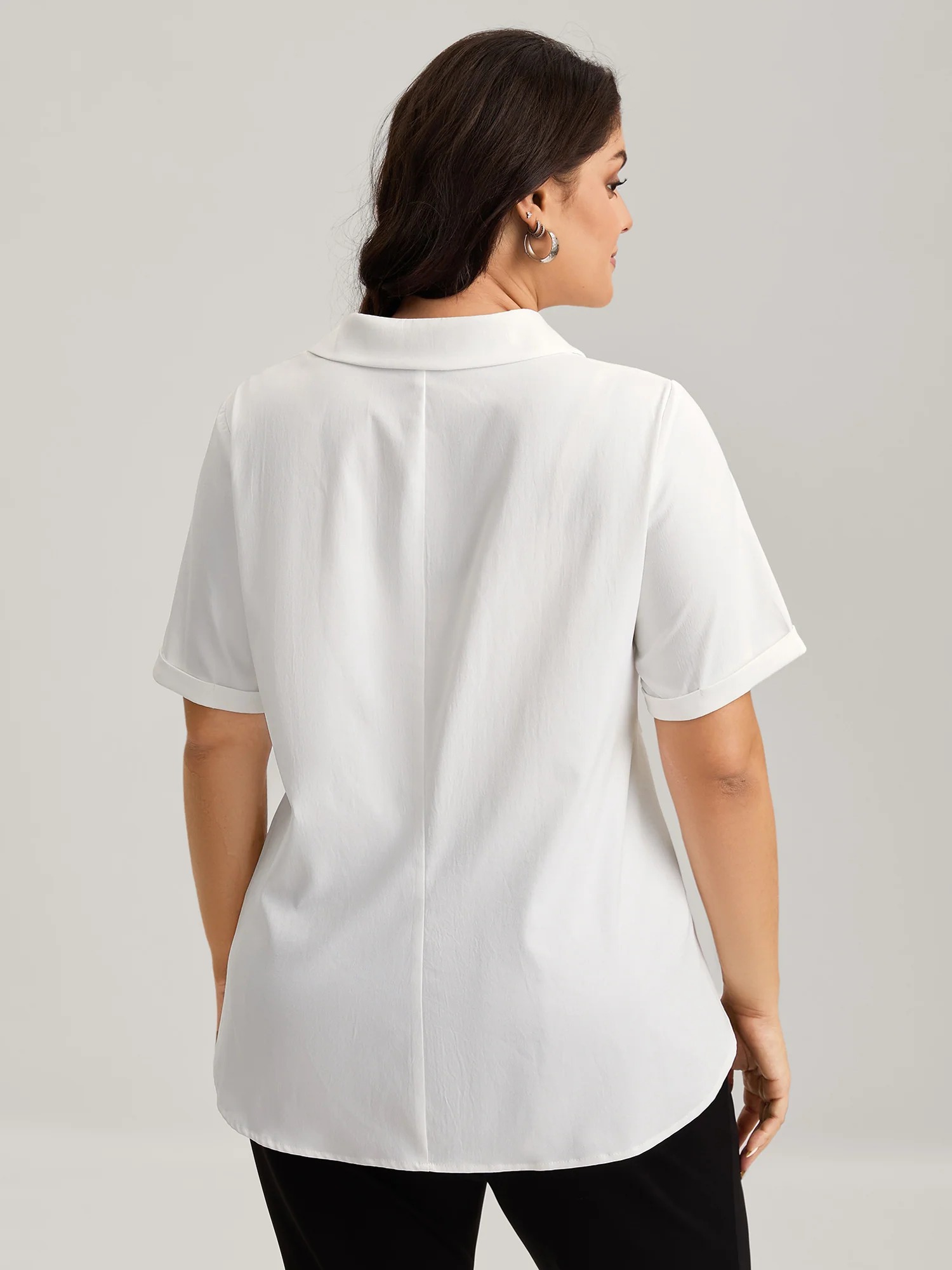 Knotted Front Asymmetrical Hem Short Sleeve Blouse Shirt Collar - Image 4