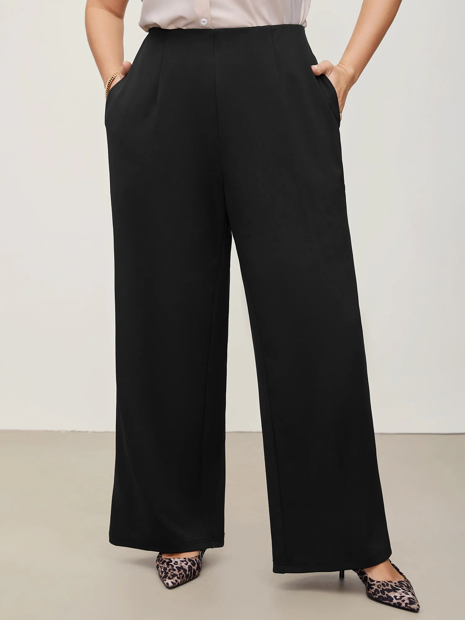 Straight Leg Cropped Pants with Double Buckle and Side Pockets