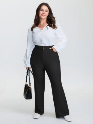 Alternative view of Straight Leg Cropped Pants with Double Buckle and Side Pockets