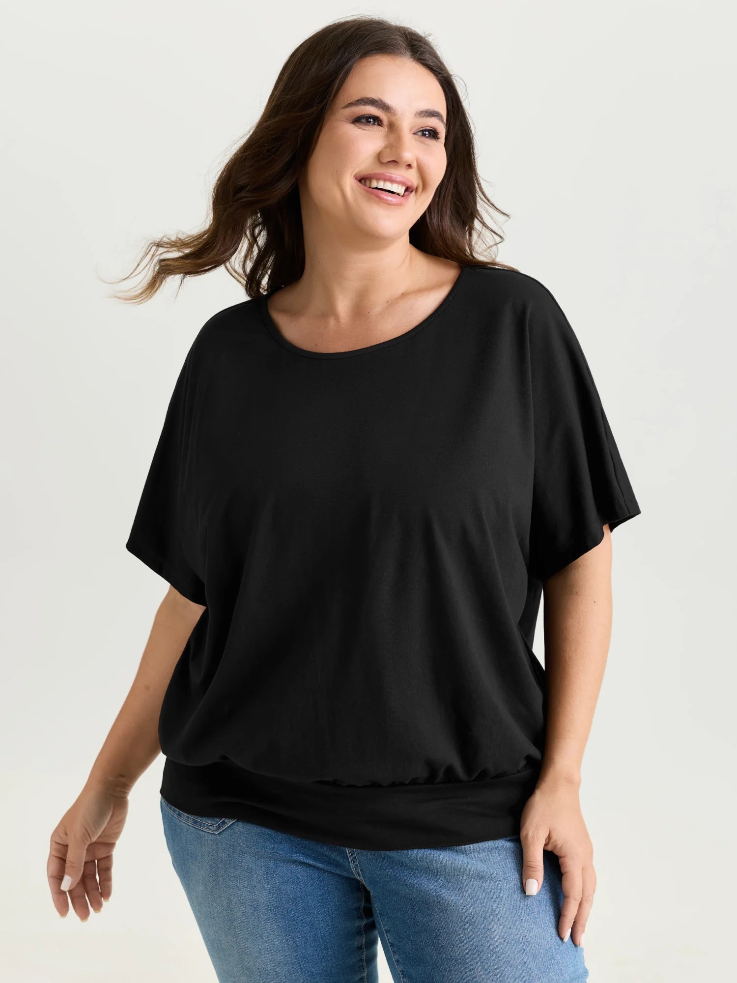 Ruffle Sleeve Round Neck Babydoll Top Short Sleeve